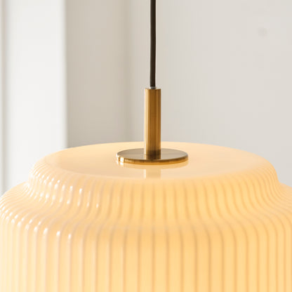 Evora Large Aged Brass & Opal Ribbed Glass Pendant Ceiling Light