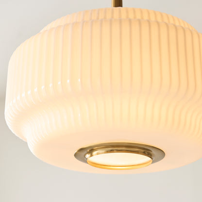 Evora Large Aged Brass & Opal Ribbed Glass Pendant Ceiling Light