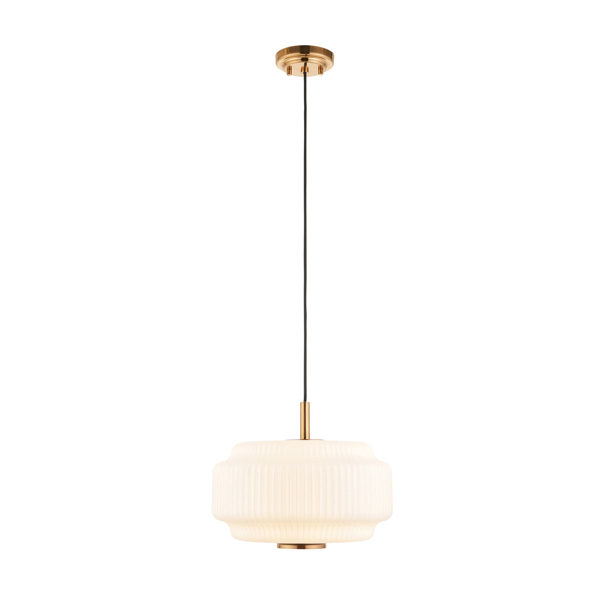 Evora Large Aged Brass & Opal Ribbed Glass Pendant Ceiling Light