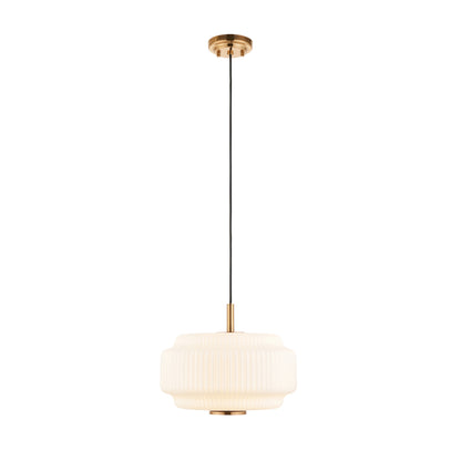 Evora Large Aged Brass & Opal Ribbed Glass Pendant Ceiling Light