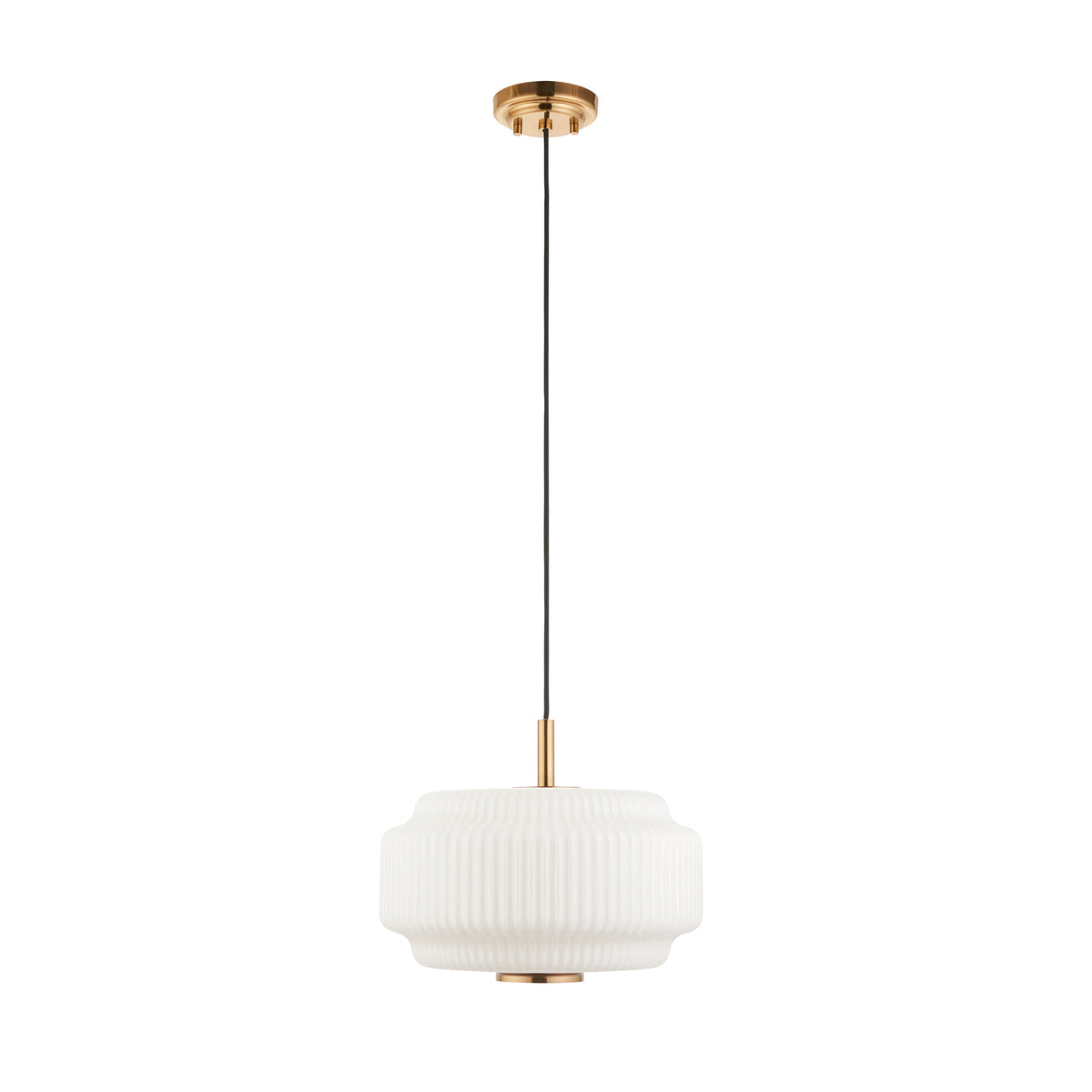 Evora Large Aged Brass & Opal Ribbed Glass Pendant Ceiling Light