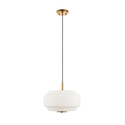 Evora Large Aged Brass & Opal Ribbed Glass Pendant Ceiling Light