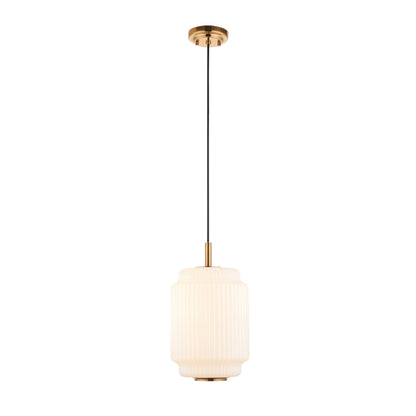 Evora Small Aged Brass & Opal Ribbed Glass Pendant Ceiling Light
