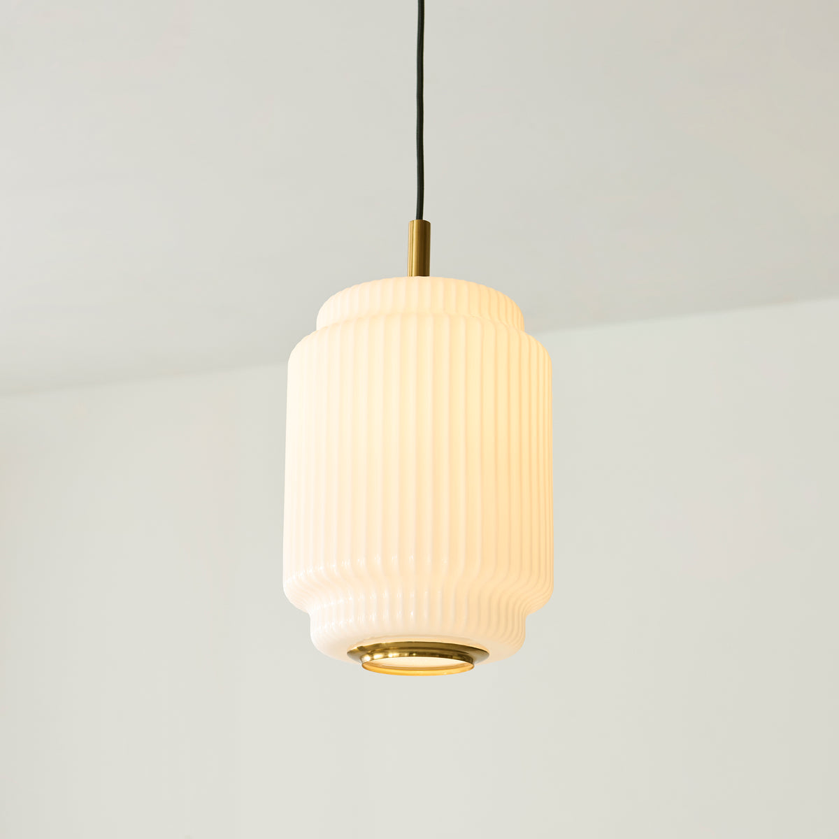 Evora Small Aged Brass & Opal Ribbed Glass Pendant Ceiling Light