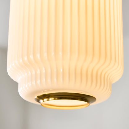 Evora Small Aged Brass & Opal Ribbed Glass Pendant Ceiling Light
