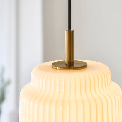 Evora Small Aged Brass & Opal Ribbed Glass Pendant Ceiling Light