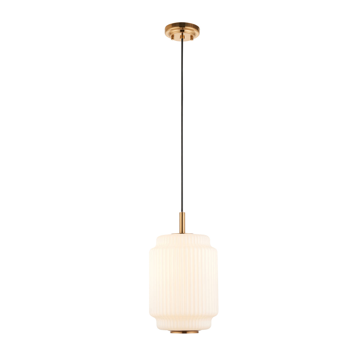 Evora Small Aged Brass & Opal Ribbed Glass Pendant Ceiling Light