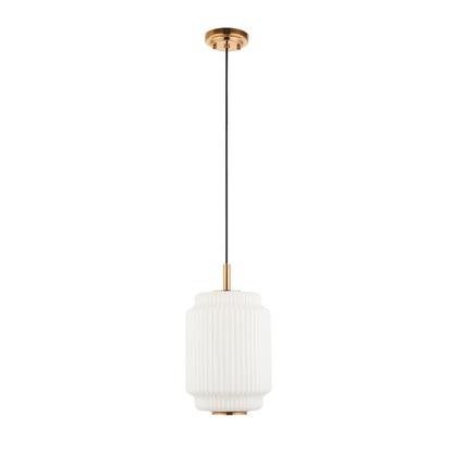 Evora Small Aged Brass & Opal Ribbed Glass Pendant Ceiling Light