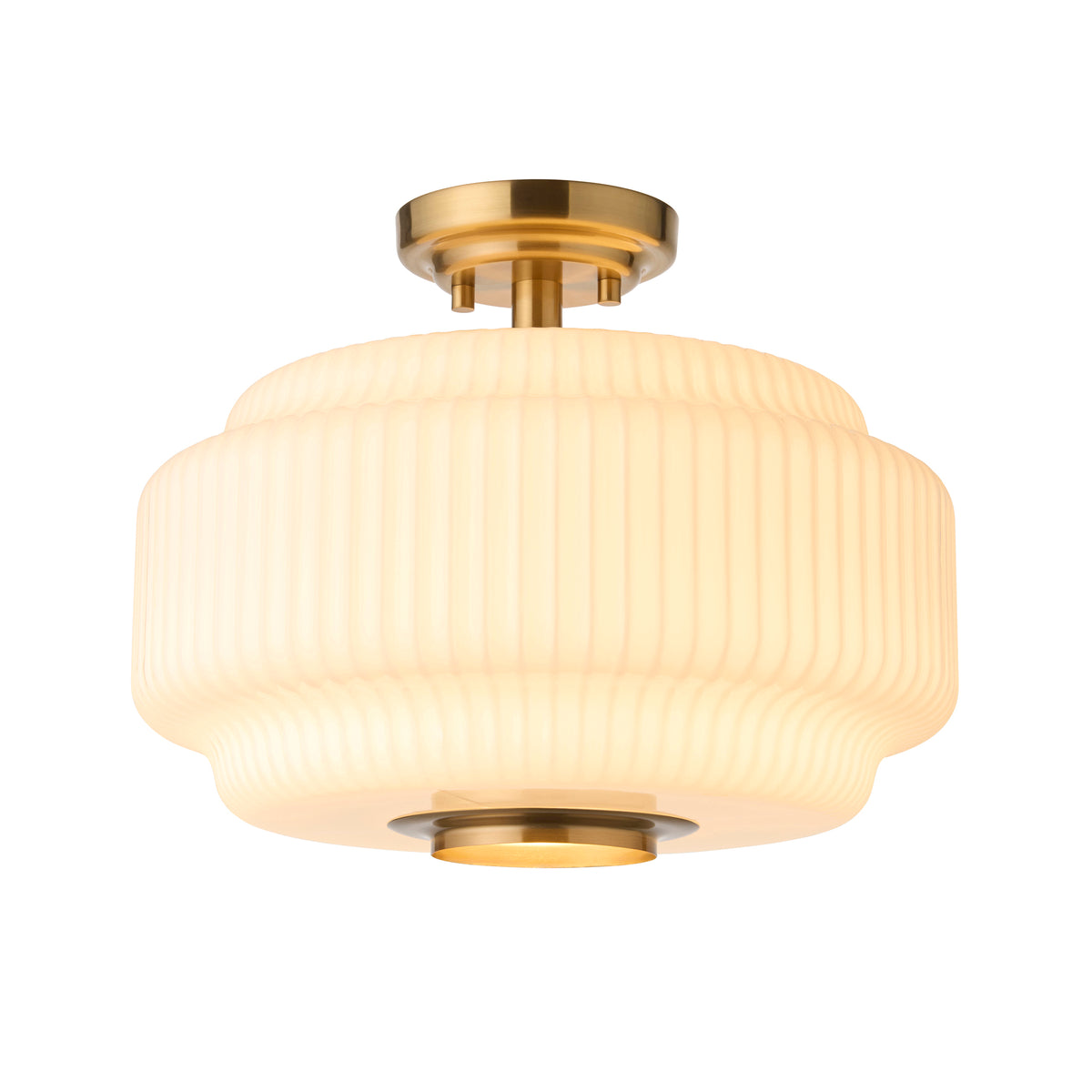 Evora Aged Brass & Opal Ribbed Glass Flush Ceiling Light