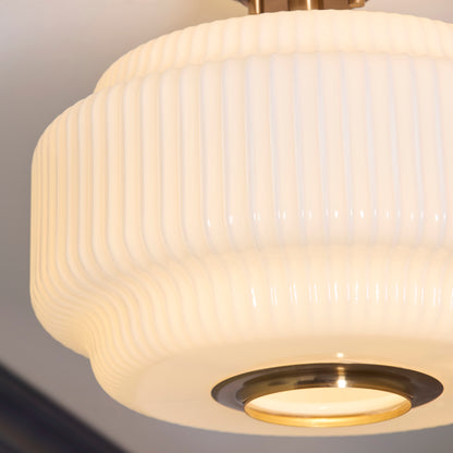 Evora Aged Brass & Opal Ribbed Glass Flush Ceiling Light
