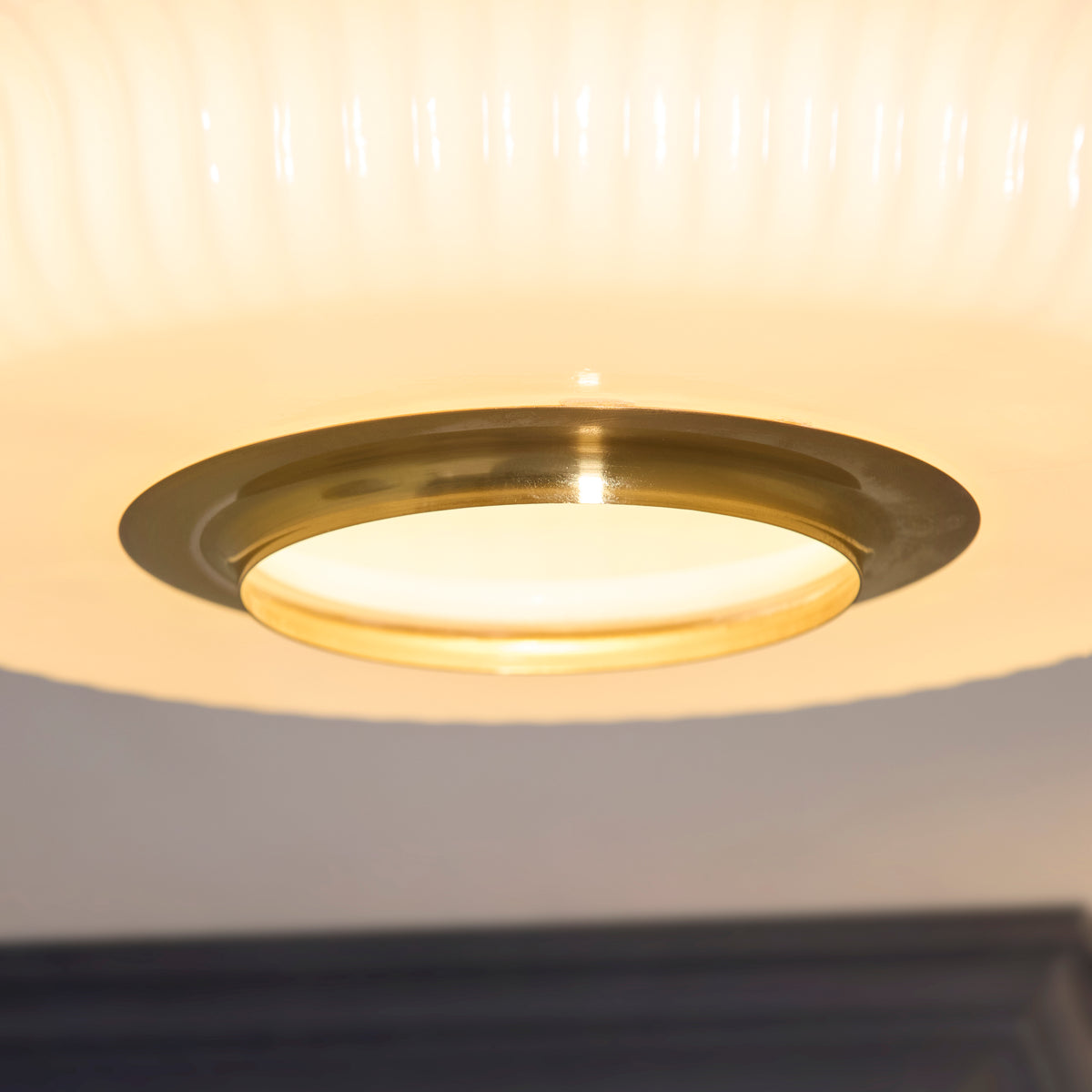 Evora Aged Brass & Opal Ribbed Glass Flush Ceiling Light