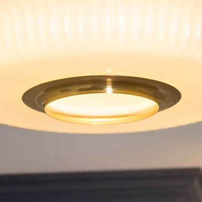 Evora Aged Brass & Opal Ribbed Glass Flush Ceiling Light