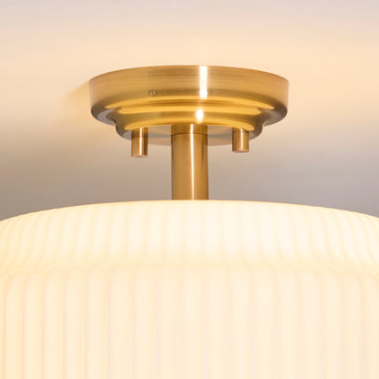 Evora Aged Brass & Opal Ribbed Glass Flush Ceiling Light