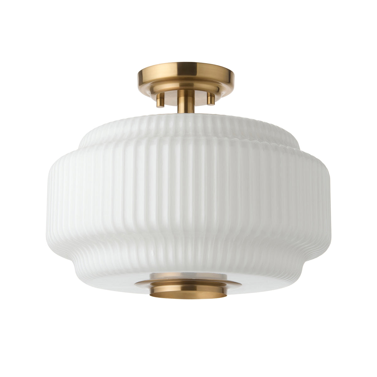Evora Aged Brass & Opal Ribbed Glass Flush Ceiling Light
