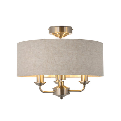 Highclere 3 Light Brushed Chrome & Linen Flush Ceiling Light