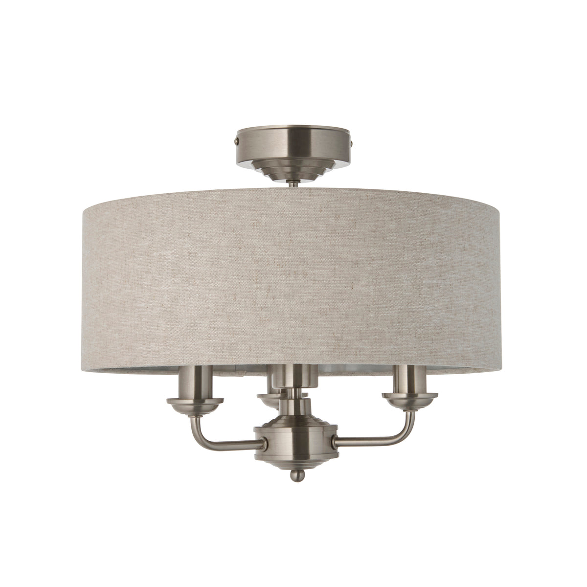Highclere 3 Light Brushed Chrome & Linen Flush Ceiling Light