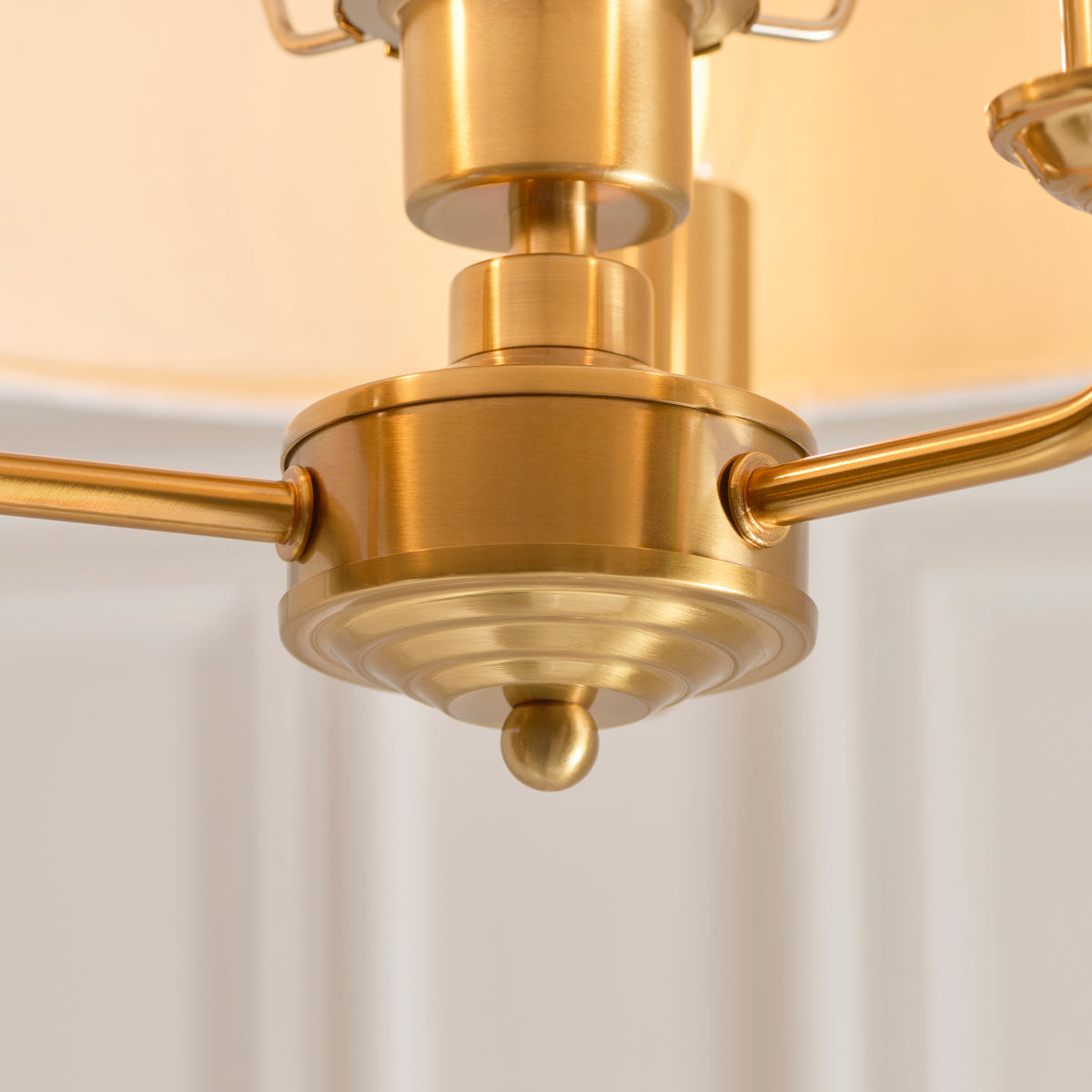 Highclere 3 Light Vintage Brass & Linen Flush Ceiling Light