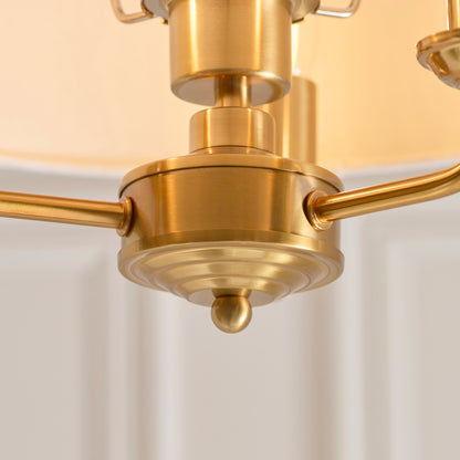 Highclere 3 Light Vintage Brass & Linen Flush Ceiling Light