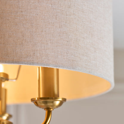 Highclere 3 Light Vintage Brass & Linen Flush Ceiling Light