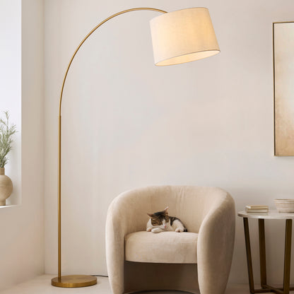 Carlson XL Warm Brass Arc Floor Lamp with Natural Shade