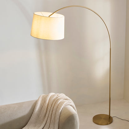 Carlson XL Warm Brass Arc Floor Lamp with Natural Shade