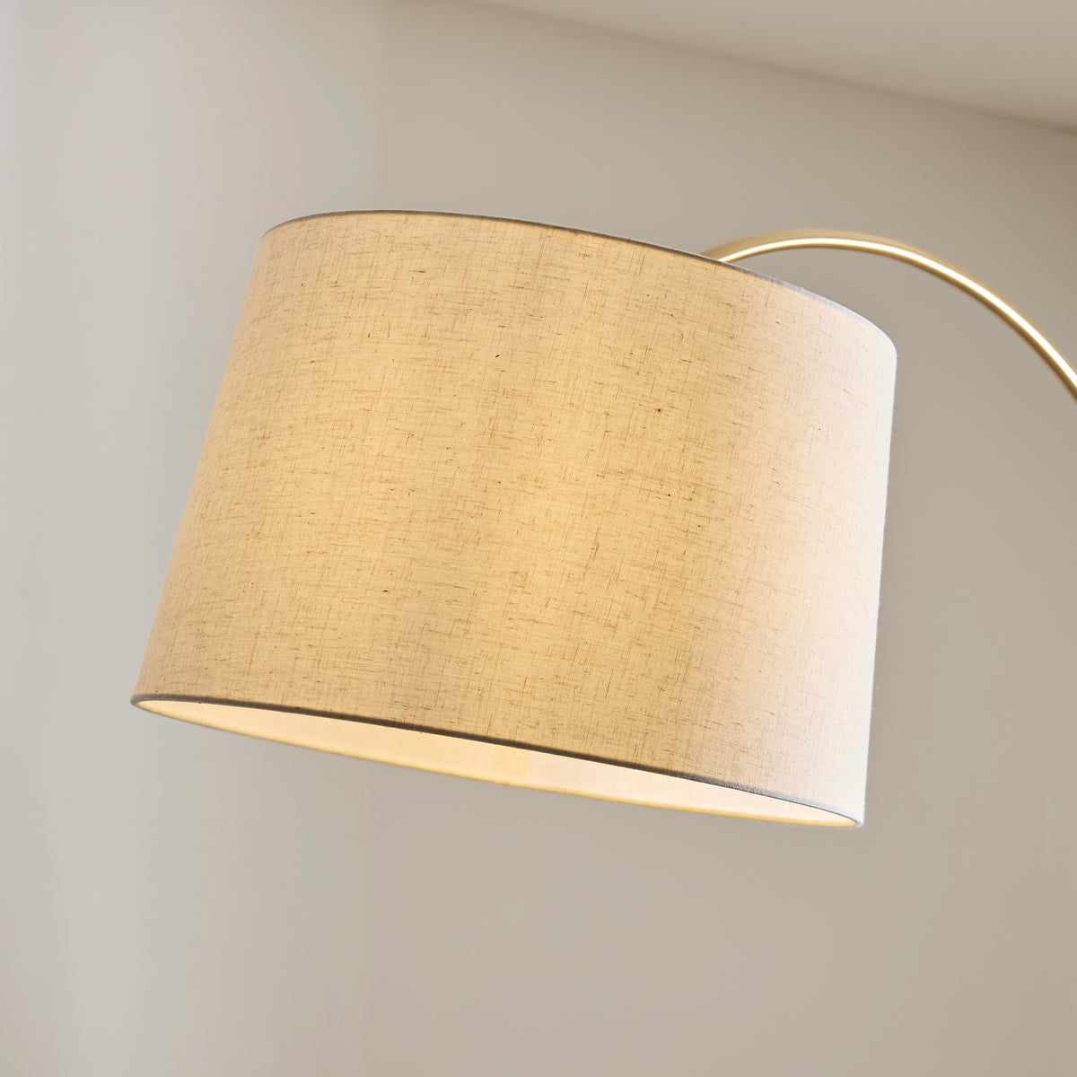 Carlson XL Warm Brass Arc Floor Lamp with Natural Shade