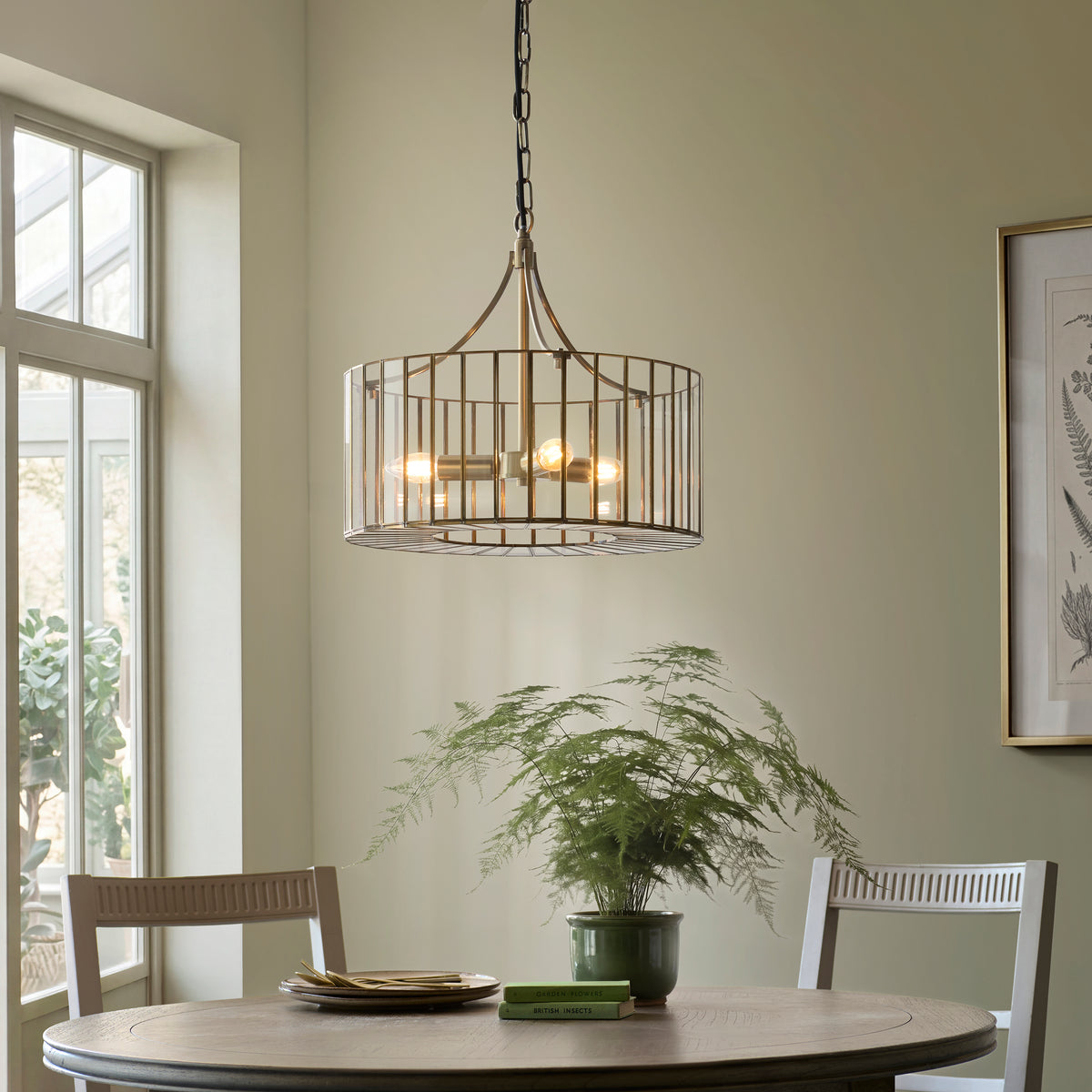 Antalya 3 Light Antique Brass & Clear Glass Pendant Ceiling Light
