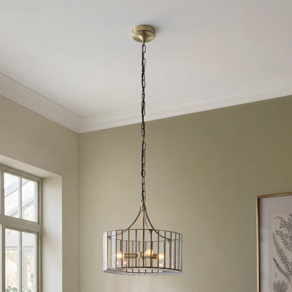 Antalya 3 Light Antique Brass & Clear Glass Pendant Ceiling Light