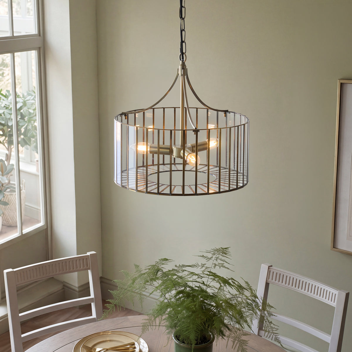 Antalya 3 Light Antique Brass & Clear Glass Pendant Ceiling Light