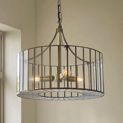Antalya 3 Light Antique Brass & Clear Glass Pendant Ceiling Light