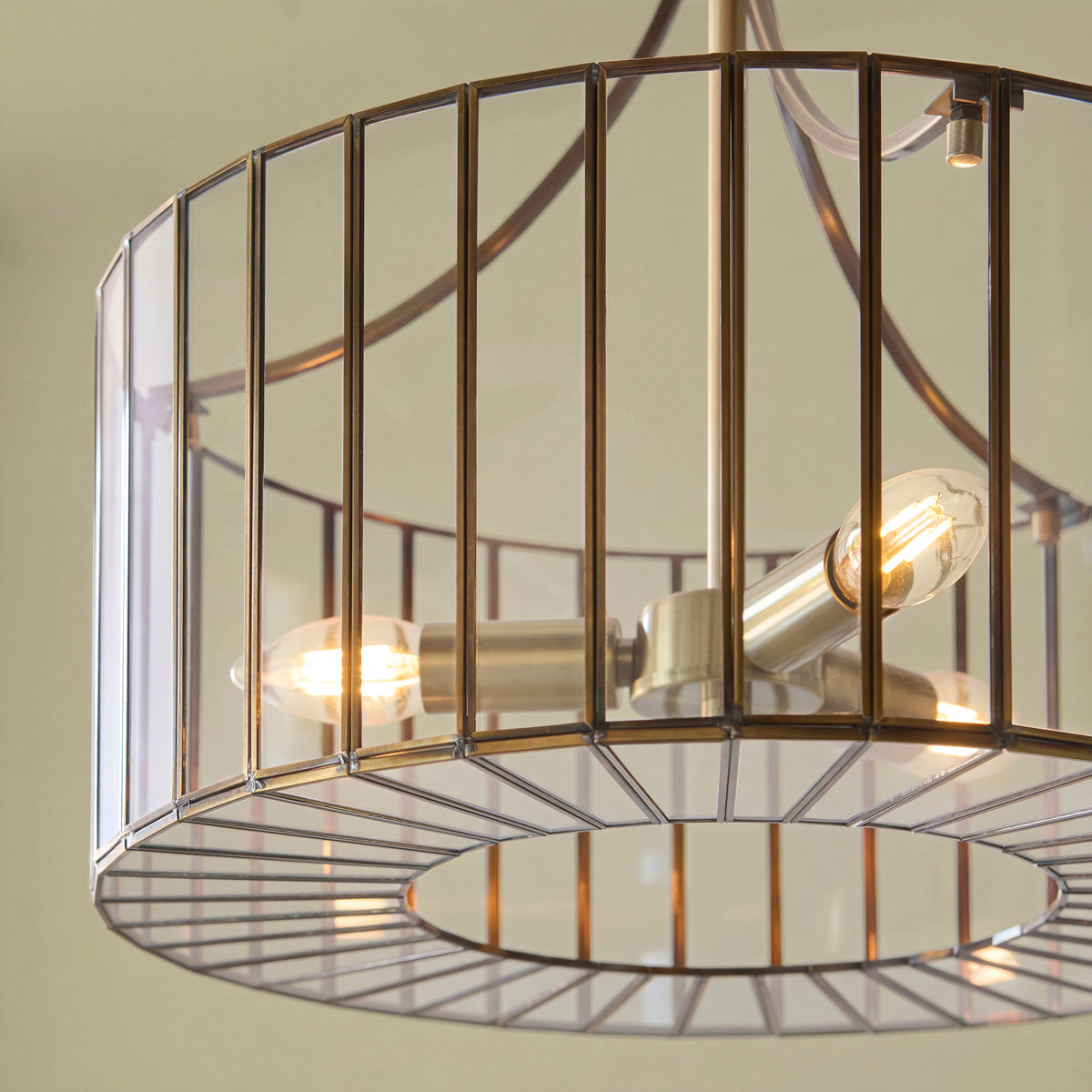 Antalya 3 Light Antique Brass & Clear Glass Pendant Ceiling Light
