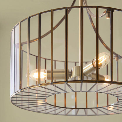 Antalya 3 Light Antique Brass & Clear Glass Pendant Ceiling Light
