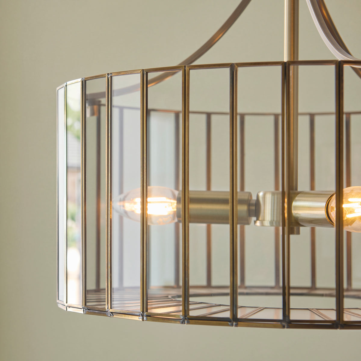 Antalya 3 Light Antique Brass & Clear Glass Pendant Ceiling Light