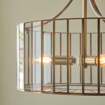 Antalya 3 Light Antique Brass & Clear Glass Pendant Ceiling Light