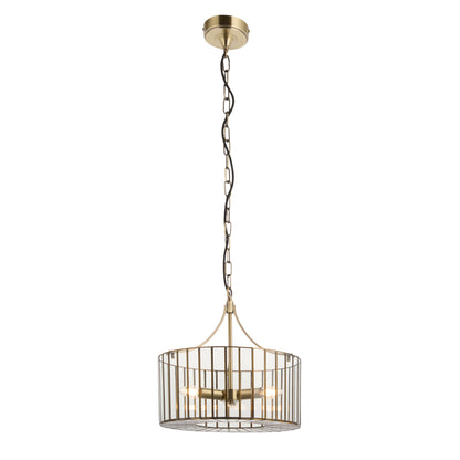 Antalya 3 Light Antique Brass & Clear Glass Pendant Ceiling Light
