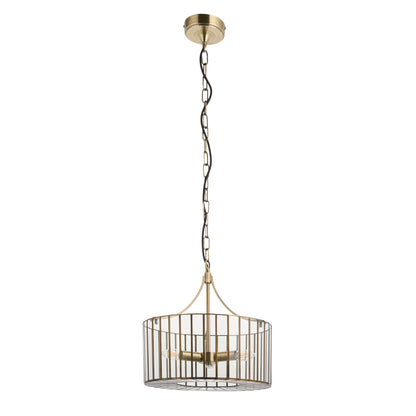 Antalya 3 Light Antique Brass & Clear Glass Pendant Ceiling Light