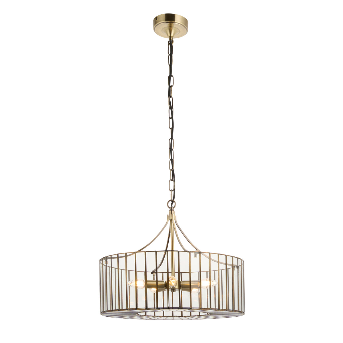 Antalya 5 Light Antique Brass & Clear Glass Pendant Ceiling Light