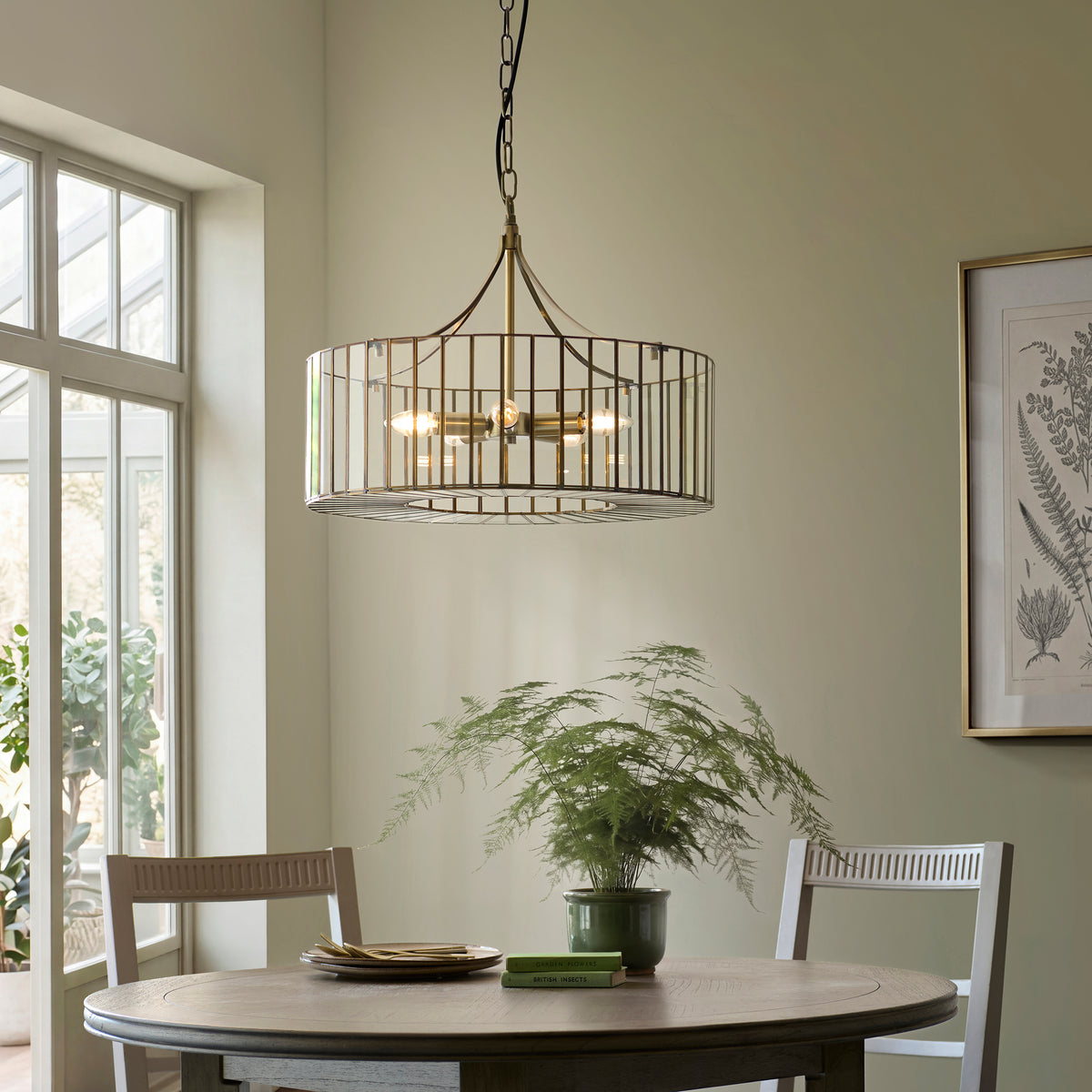 Antalya 5 Light Antique Brass & Clear Glass Pendant Ceiling Light