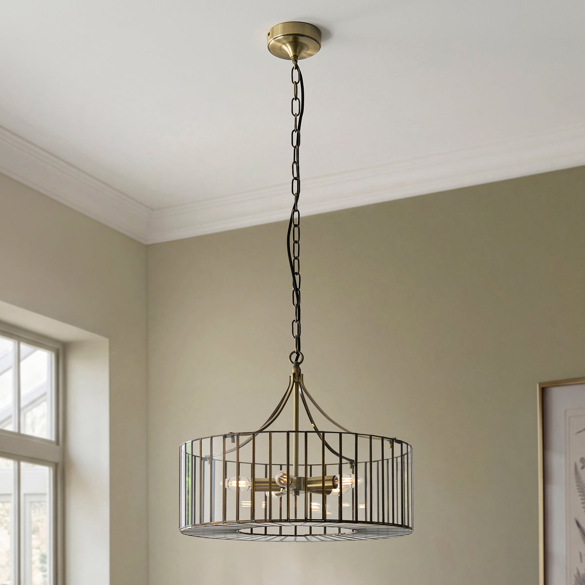 Antalya 5 Light Antique Brass & Clear Glass Pendant Ceiling Light