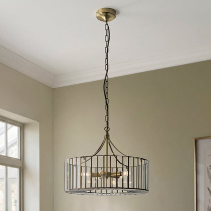 Antalya 5 Light Antique Brass & Clear Glass Pendant Ceiling Light