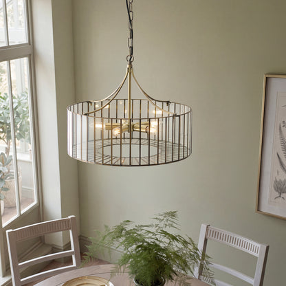 Antalya 5 Light Antique Brass & Clear Glass Pendant Ceiling Light