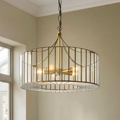 Antalya 5 Light Antique Brass & Clear Glass Pendant Ceiling Light
