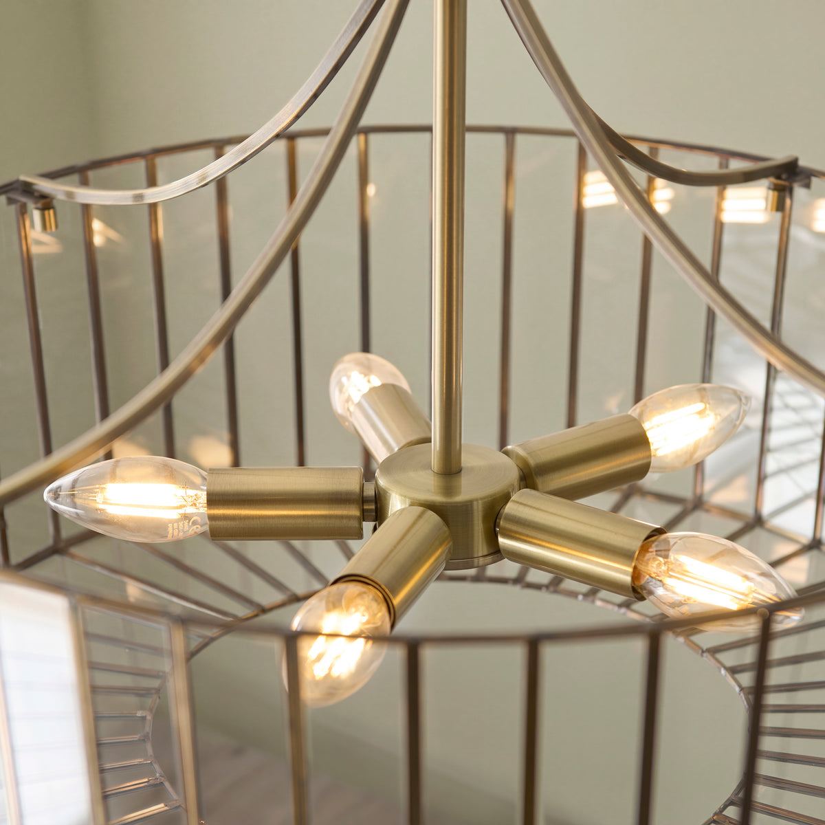 Antalya 5 Light Antique Brass & Clear Glass Pendant Ceiling Light