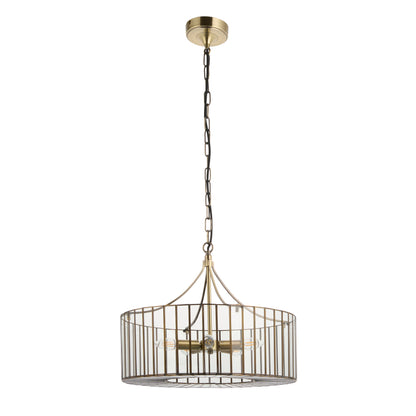 Antalya 5 Light Antique Brass & Clear Glass Pendant Ceiling Light