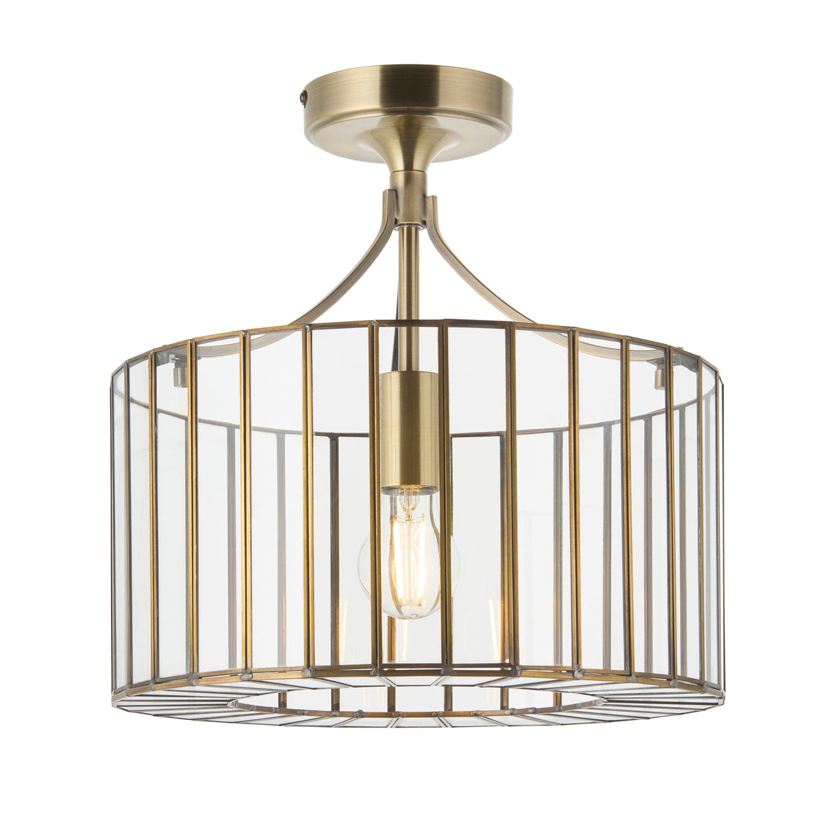 Antalya Antique Brass & Clear Glass Flush Ceiling Light
