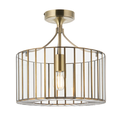 Antalya Antique Brass & Clear Glass Flush Ceiling Light