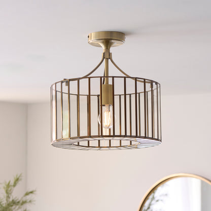 Antalya Antique Brass & Clear Glass Flush Ceiling Light