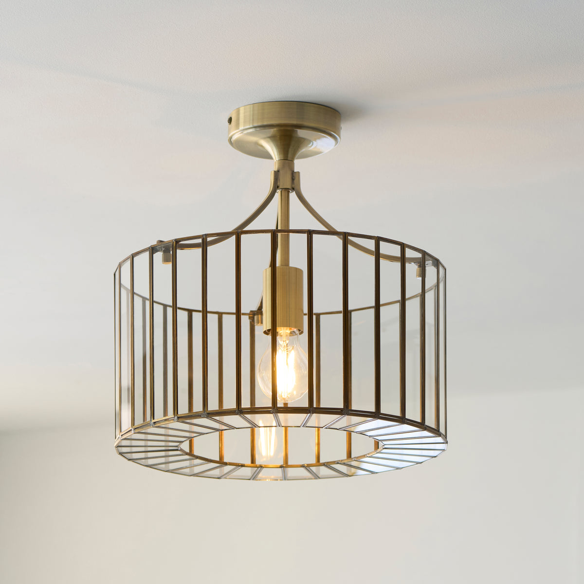 Antalya Antique Brass & Clear Glass Flush Ceiling Light