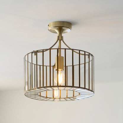 Antalya Antique Brass & Clear Glass Flush Ceiling Light