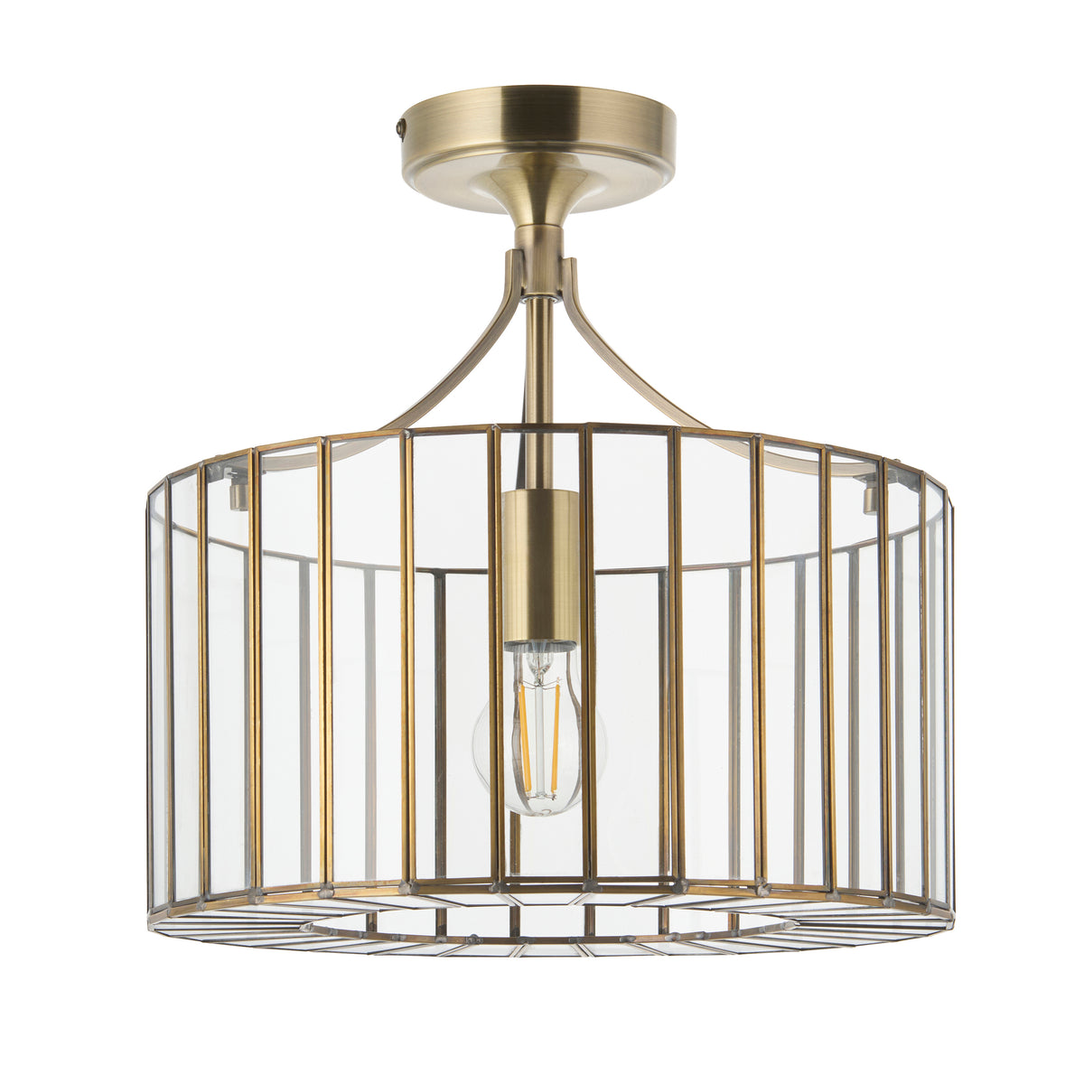 Antalya Antique Brass & Clear Glass Flush Ceiling Light
